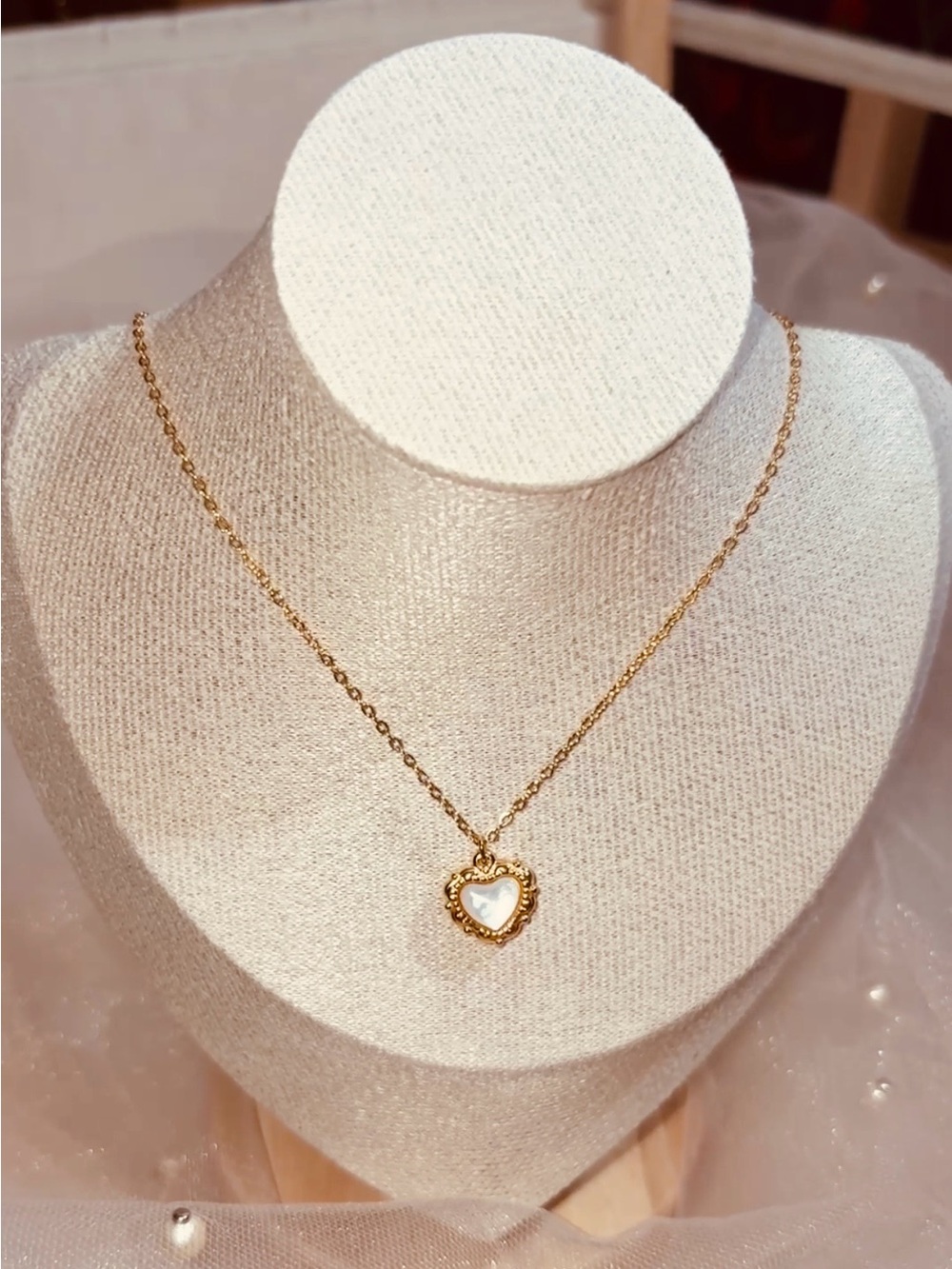 Gold Heart Pendant Necklace with Mother-of-Pearl Inset - Women Jewelry